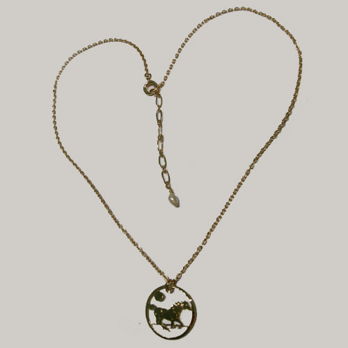 14 kt.y.g. plated galloping horse in moonlight full view necklace